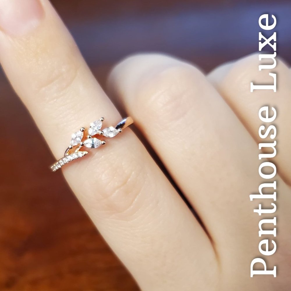 Rose Gold Dainty Marquise Leaf & Branch Ring